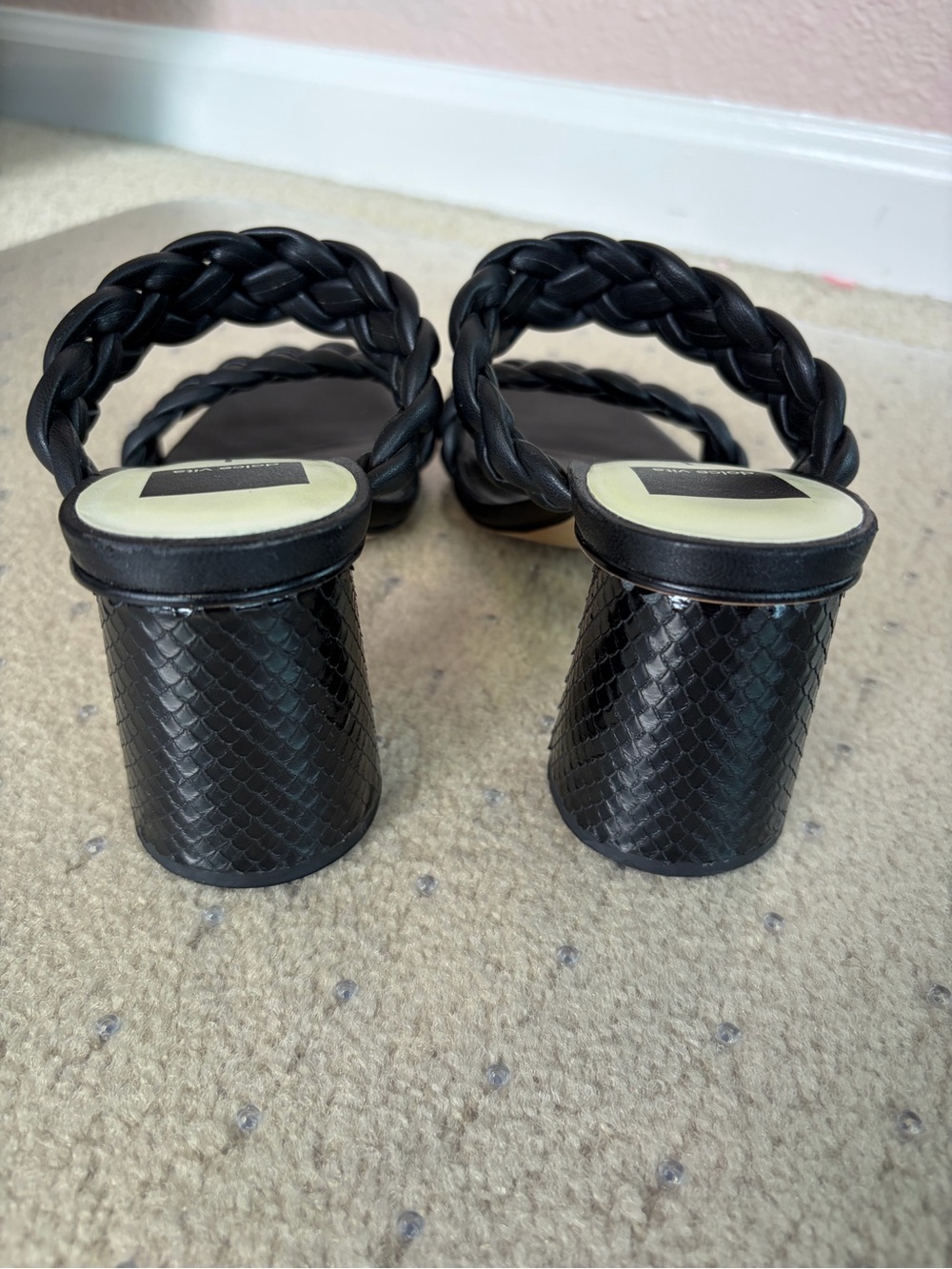 Dolce Vita Paily Black Braided Double Strap Block Heel Sandal Slides 7.5 - Picture 4 of 5